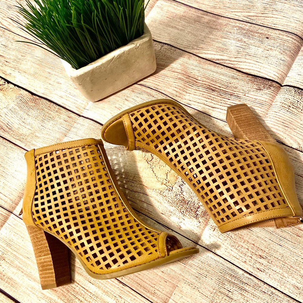 Brand New Open Toe Tan Booties! Never Worn! CUTE!